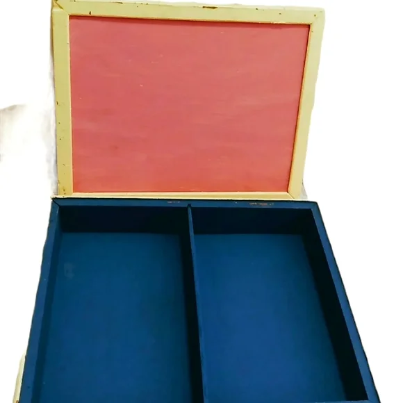 Vintage Handpainted Wooden Jewelry Box Pink Red Floral storage organizer - Picture 3 of 5